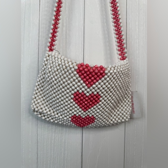 Isaac Mizrahi Beaded Heart Pattern Valentines Day Tote Purse Bag - Picture 4 of 8